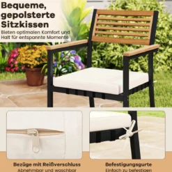 4-TLG. Gartenmöbel Set Essgruppe aus Akazienholz mit Metallrahmen Balkonmöbel mit Tisch 2 Stühle & Sitzbank