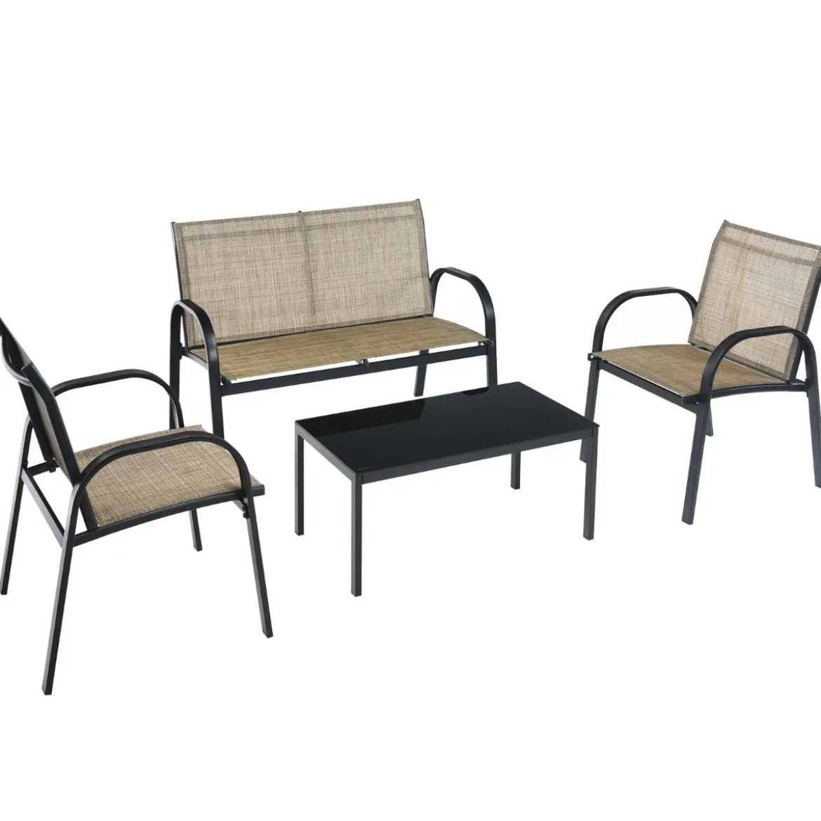 4 TLG. Gartenmöbel Set mit Bank & 2 Stühlen & Couchtisch Lounge Balkonmöbel Set Braun