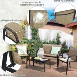4 TLG. Gartenmöbel Set mit Bank & 2 Stühlen & Couchtisch Lounge Balkonmöbel Set Braun
