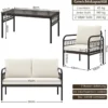 4tlg. Gartenmöbel Set mit 2 Rattansessel & Gartenbank & Glastisch & Kissen Braun + Beige