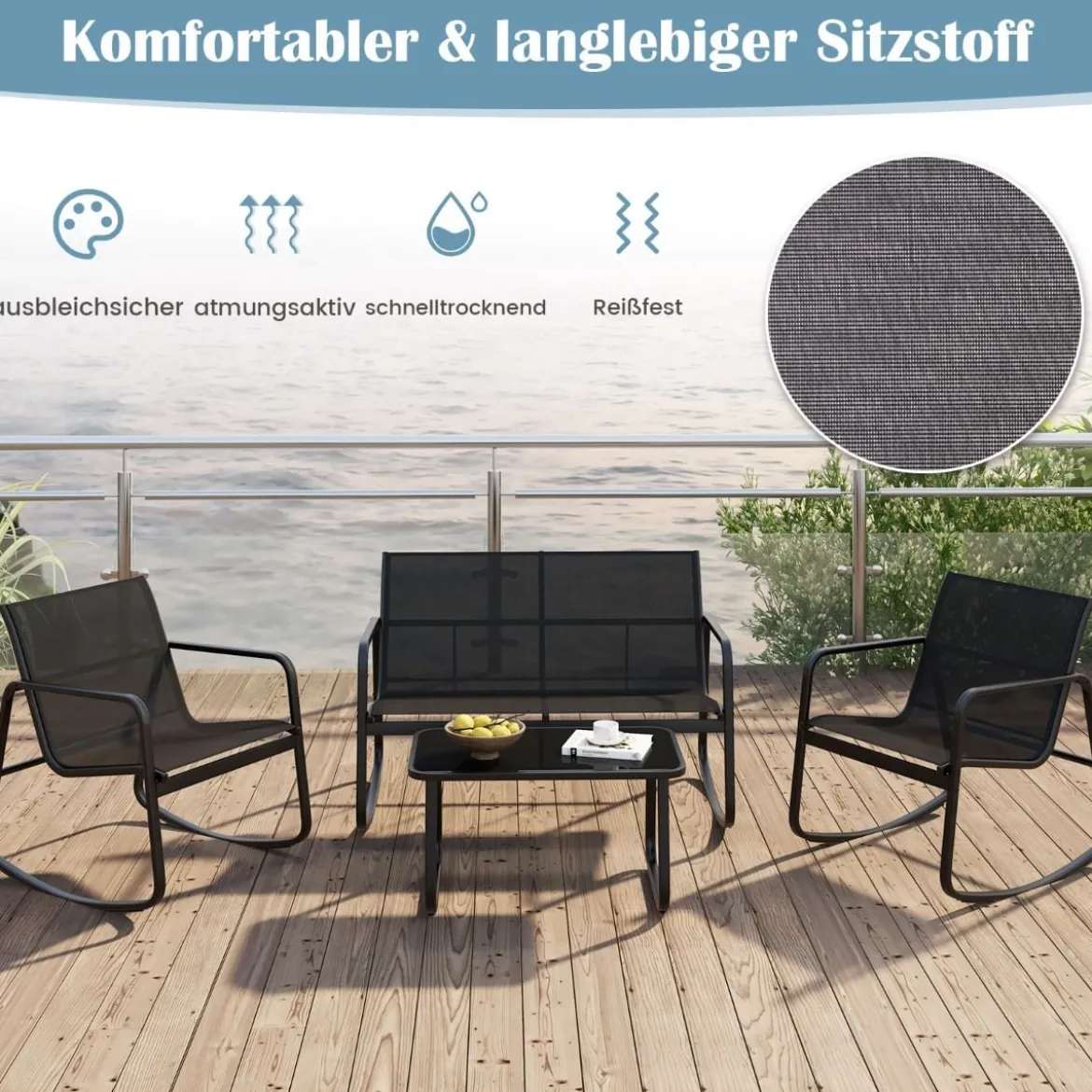 4-TLG. Gartenmöbel Set mit Sanfter Schaukelbewegung Sitzgruppe für 4 Personen