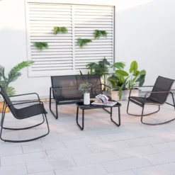 4-TLG. Gartenmöbel Set mit Sanfter Schaukelbewegung Sitzgruppe für 4 Personen