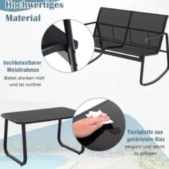 4-TLG. Gartenmöbel Set mit Sanfter Schaukelbewegung Sitzgruppe für 4 Personen