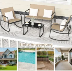 4-tlg. Gartenmöbel Set mit Sanfter Schaukelbewegung Terrassenmöbel Sitzgruppe Sitzgarnitur Braun