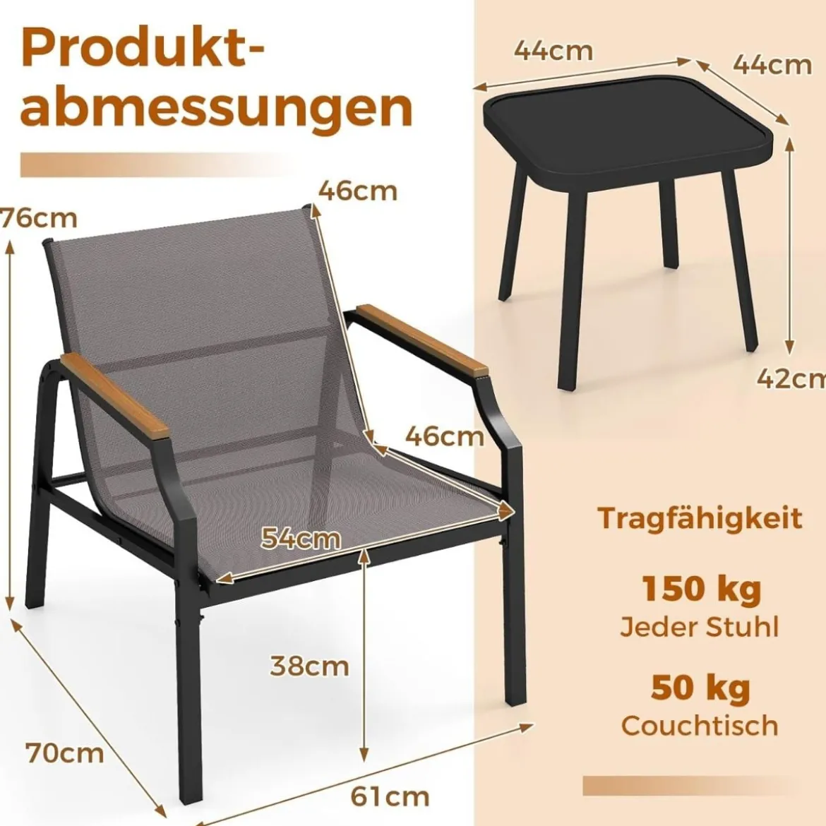 3-TLG. Gartenmöbel Set mit 2 Stühlen & Tisch Balkonset Balkonmöbel Gartengarnitur
