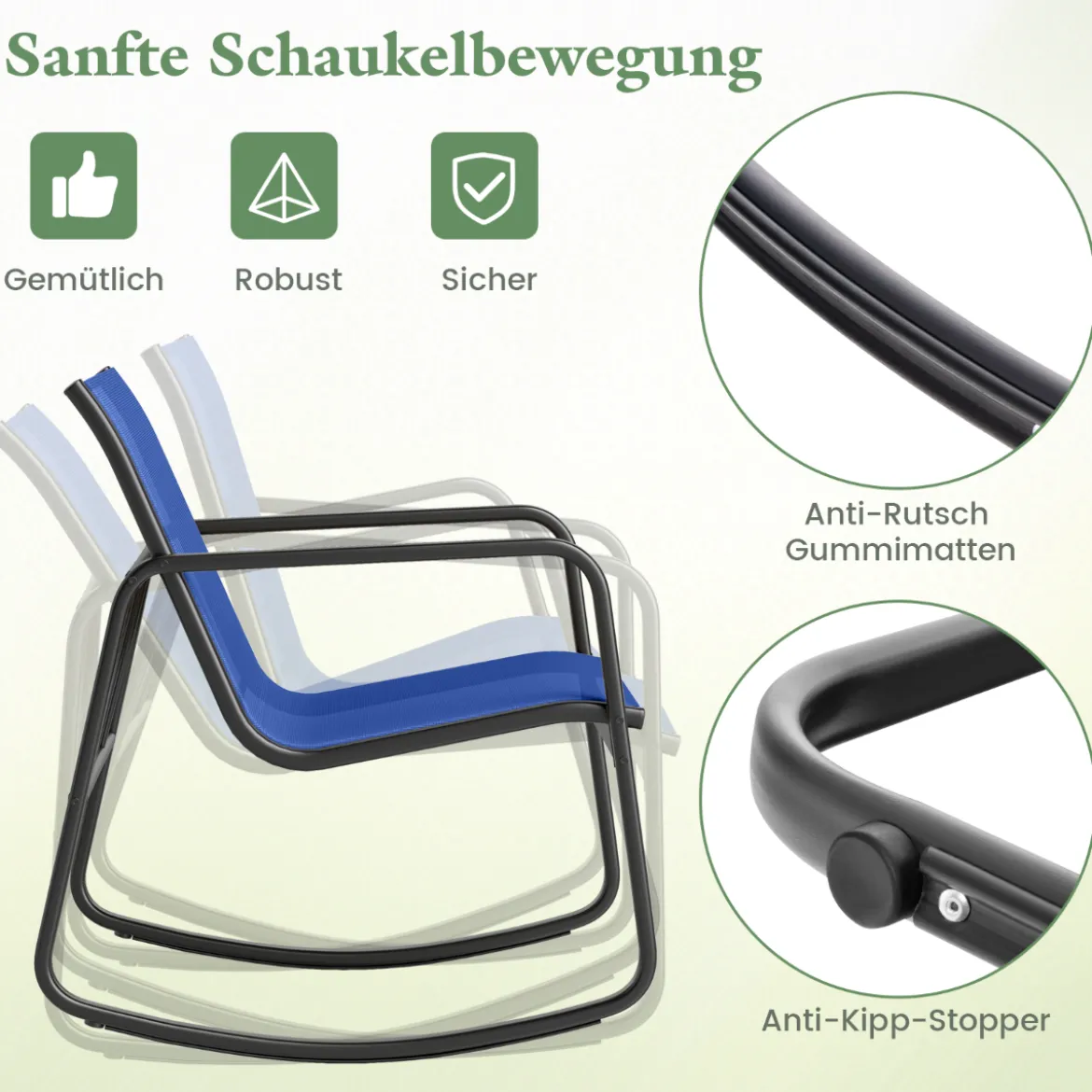 3-tlg. Gartenmöbel Set mit 2 Stühle & Tisch Balkonset mit Sanfter Schaukelbewegung Blau
