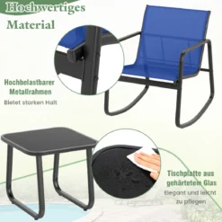 3-tlg. Gartenmöbel Set mit 2 Stühle & Tisch Balkonset mit Sanfter Schaukelbewegung Blau