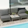 3-TLG Gartenmöbel Set Rattan Balkonmöbel-Set mit 2 Stühle inkl. Sitzkissen & Tisch Sitzgruppe Grau