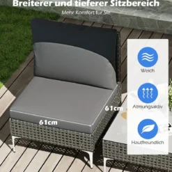 3-TLG Gartenmöbel Set Rattan Balkonmöbel-Set mit 2 Stühle inkl. Sitzkissen & Tisch Sitzgruppe Grau