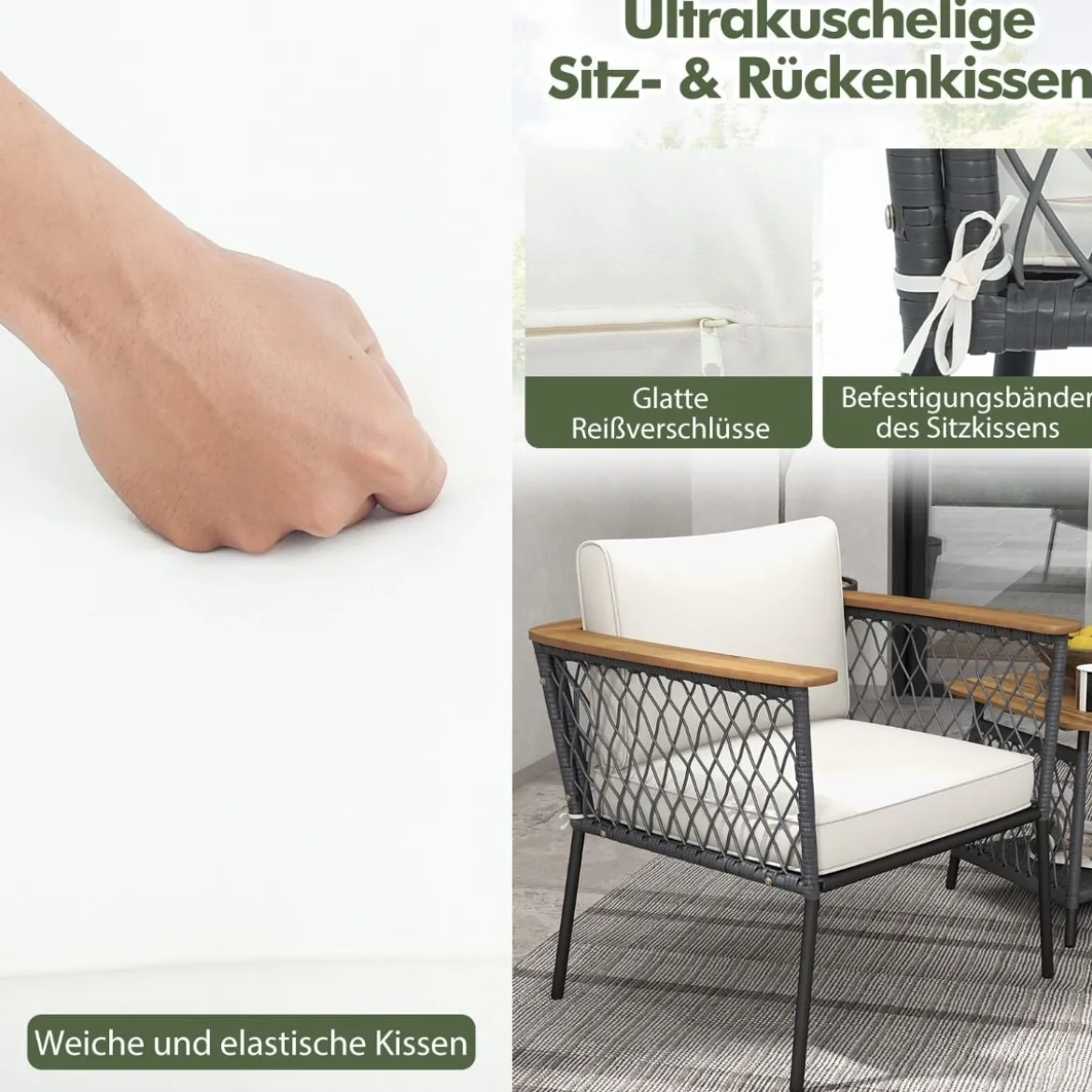 3-tlg. Gartenmöbel-Set Rattanstuhl-Set mit 2-stöckigem Couchtisch Outdoor Gesprächsset