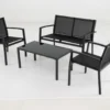 4 TLG. Gartenmöbel Set Sitzgruppe mit Gartenbank 2 Sessel & Glastisch Terrassenmöbel mit Metallrahmen