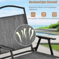 5-TLG. Gartenmöbel Set Terrassenmöbel inkl. 4 Klappstühle 1 Tisch mit Schirmloch Grau + Schwarz