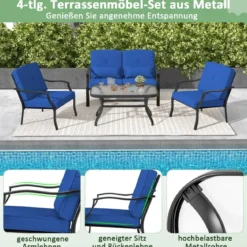 4-TLG. Gartenmöbel Set Terrassenmöbel mit Sitz- Rücken- & Taillenkissen Gartengarnitur