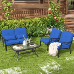 4-TLG. Gartenmöbel Set Terrassenmöbel mit Sitz- Rücken- & Taillenkissen Gartengarnitur
