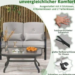 4-TLG. Gartenmöbel Set Terrassenmöbel mit Sitz- Rücken- & Taillenkissen Gartengarnitur