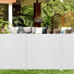 2 TLG. Gartenzaun mit Pfosten & Schutzkappen 124 cm Hoch PVC Sichtschutzzaun Steckzaun Weiß