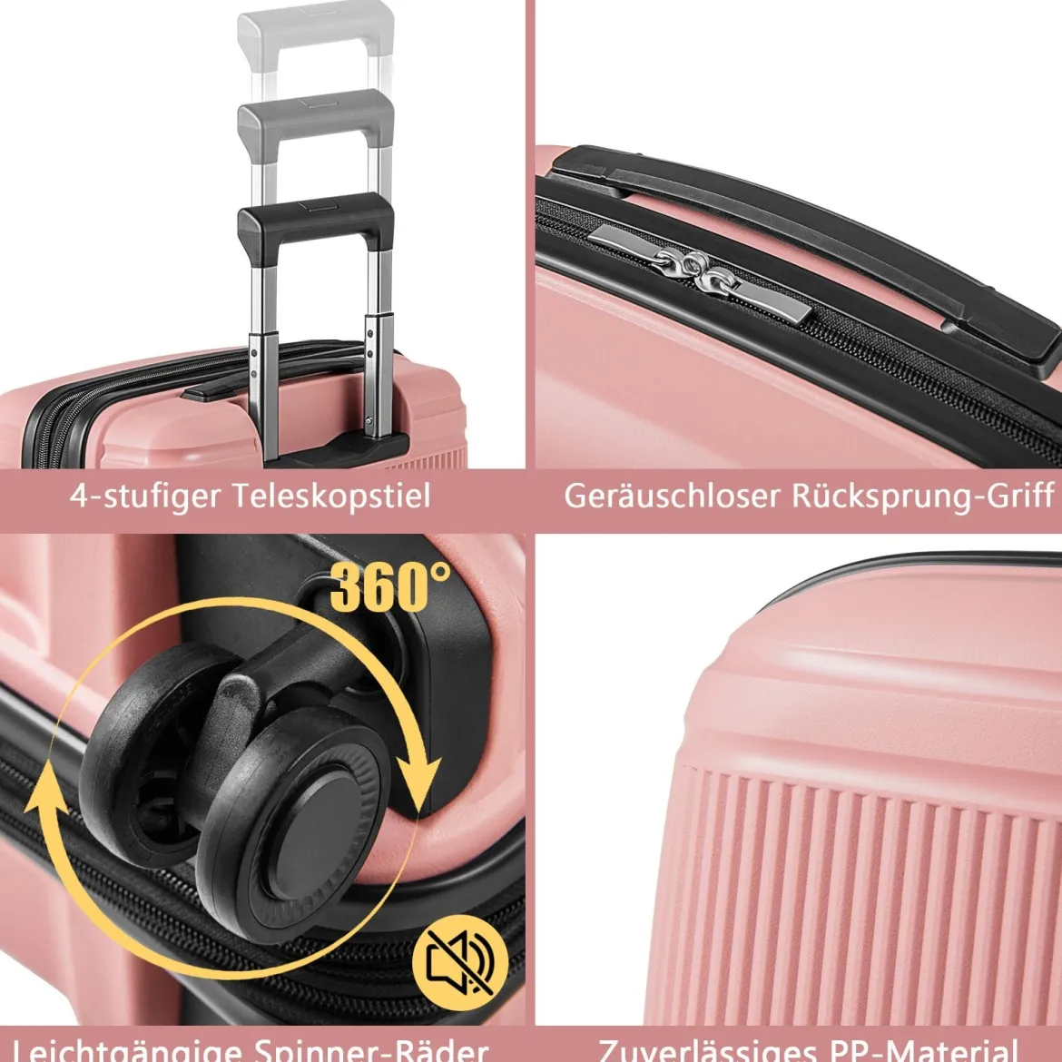 2 tlg. Gepäckset inkl 20" Handgepäckkoffer & 14" Kosmetikkoffer PP Hartschalengepäck Rosa