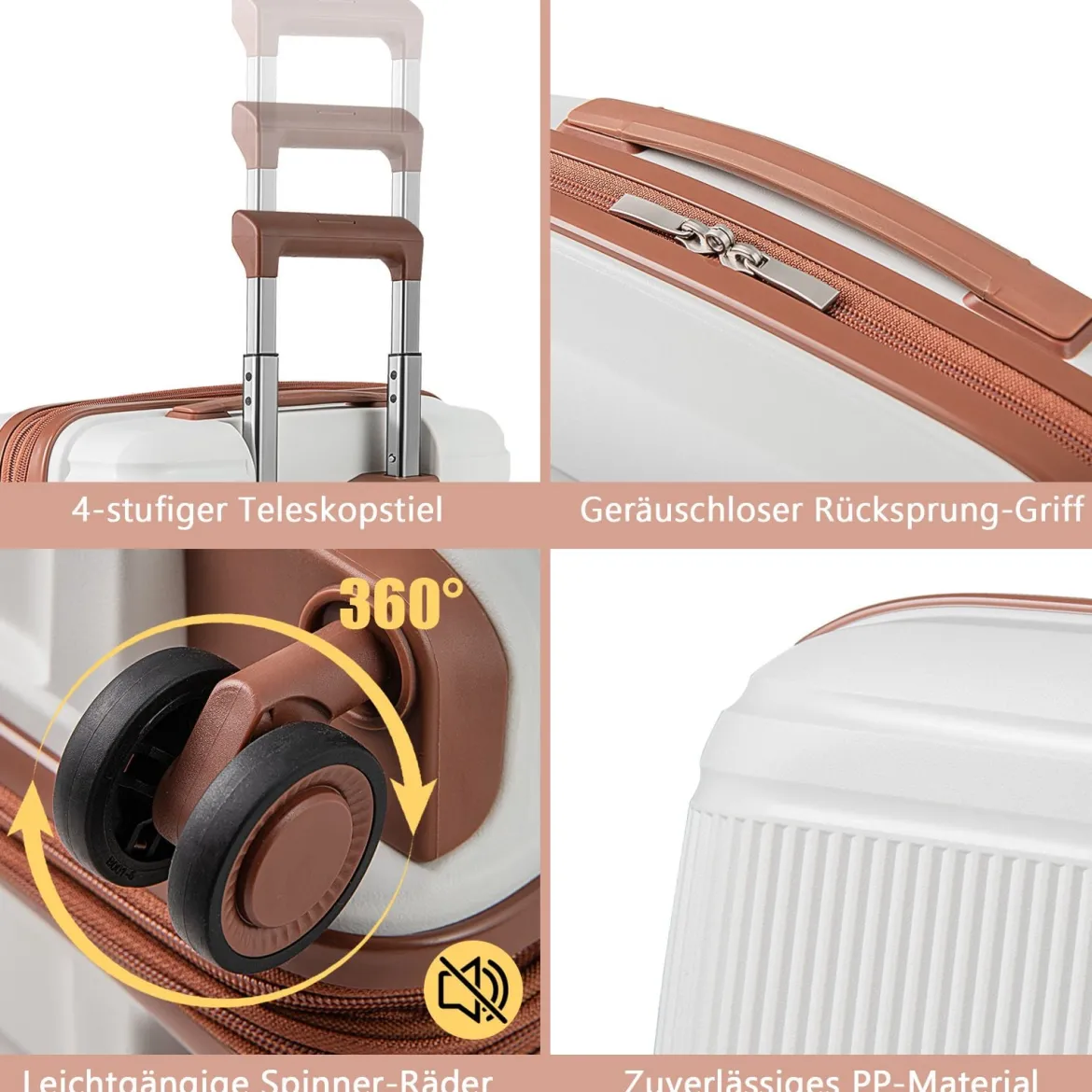 2 tlg. Gepäckset inkl 20" Handgepäckkoffer & 14" Kosmetikkoffer PP Hartschalengepäck Weiß