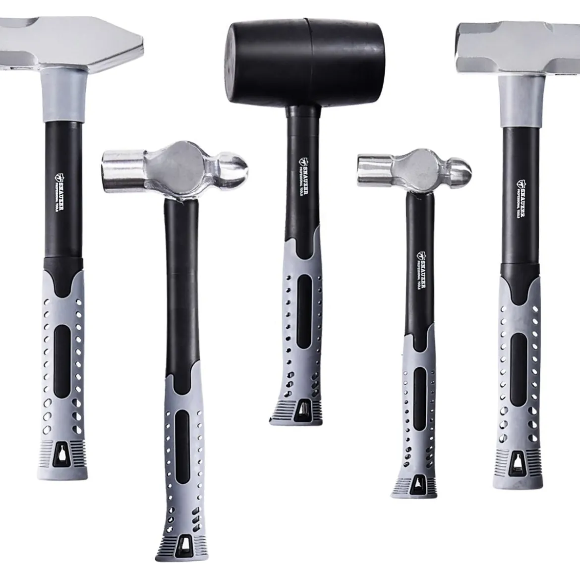 5 tlg Hammer Set mit Kugelhammer & Gummihammer & Stoßdämpfungsgriff