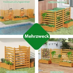 3 tlg. Holzpaneel mit Pflanzkasten & Ablauflöchern & Rankgitter Dekorativer Gartenzaun 91 x 114 cm