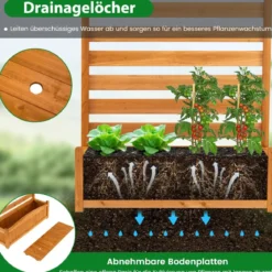 3 tlg. Holzpaneel mit Pflanzkasten & Ablauflöchern & Rankgitter Dekorativer Gartenzaun 91 x 114 cm