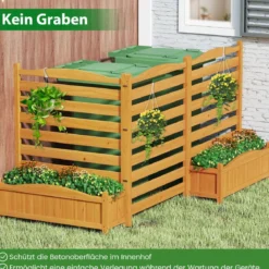 3 tlg. Holzpaneel mit Pflanzkasten & Ablauflöchern & Rankgitter Dekorativer Gartenzaun 91 x 114 cm