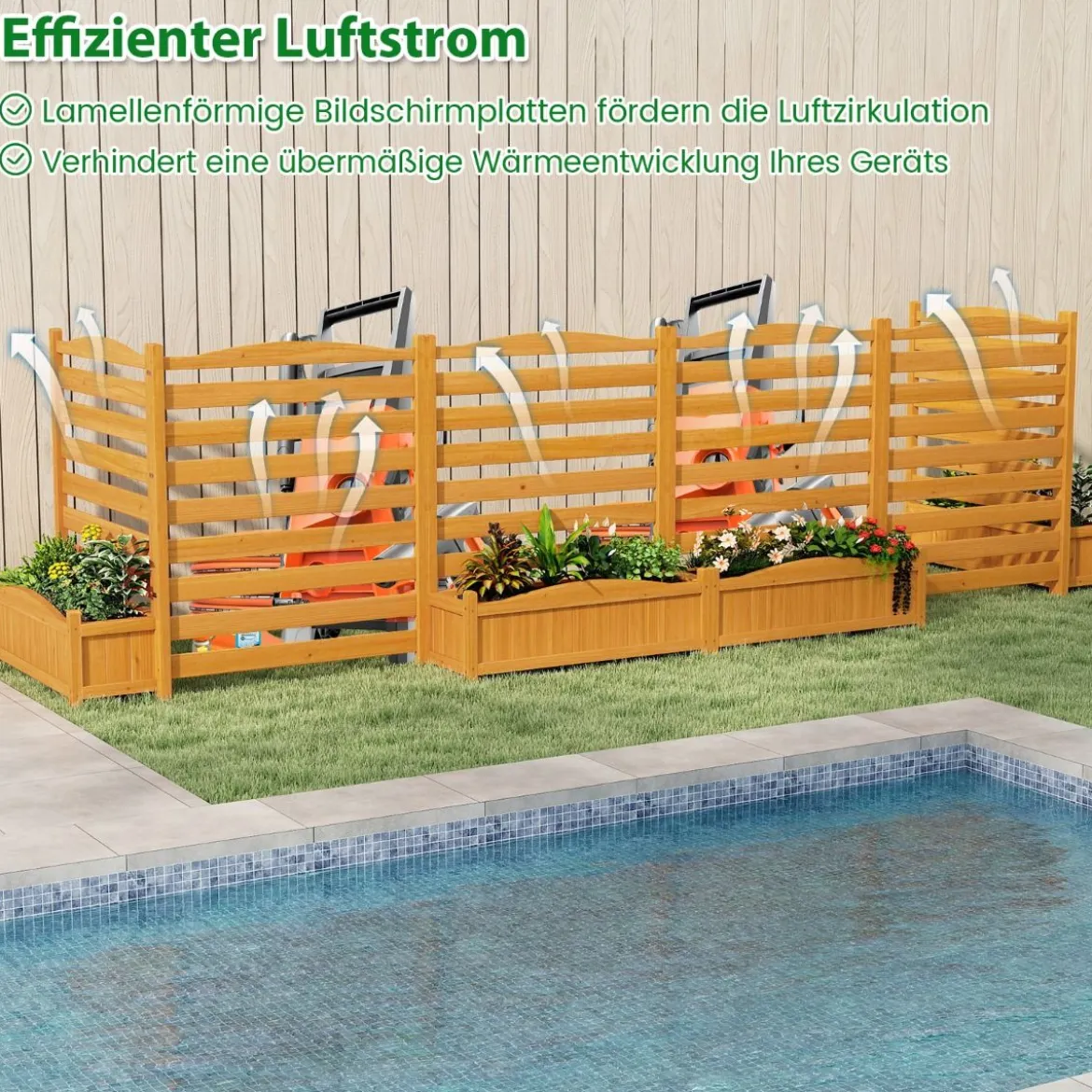 3 tlg. Holzpaneel mit Pflanzkasten & Ablauflöchern & Rankgitter Dekorativer Gartenzaun 91 x 114 cm