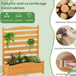 3 tlg. Holzpaneel mit Pflanzkasten & Ablauflöchern & Rankgitter Dekorativer Gartenzaun 91 x 114 cm