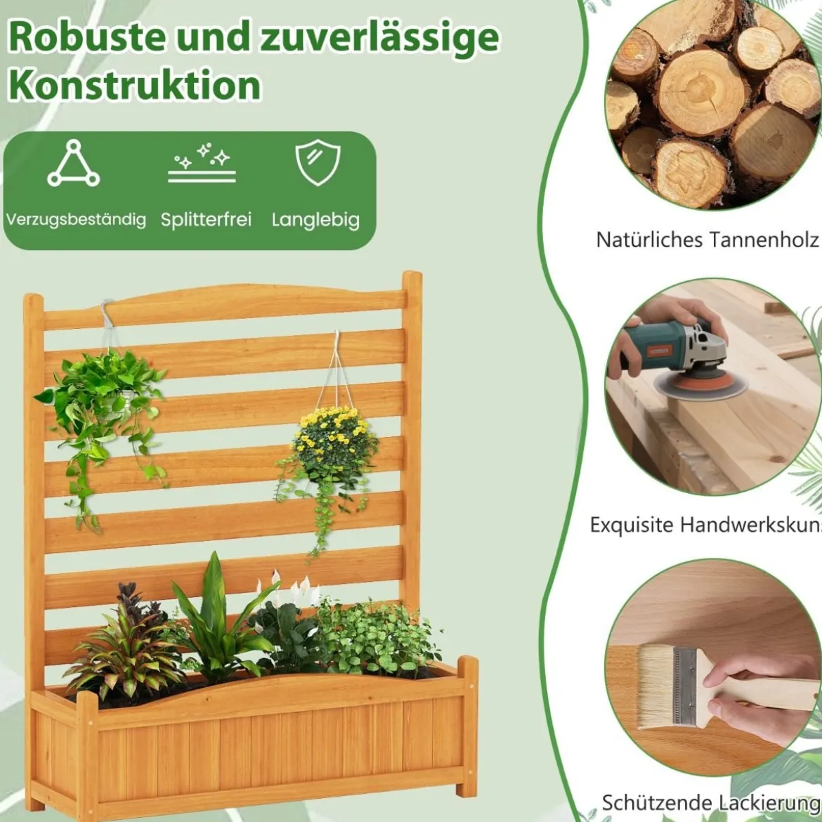2 tlg. Holzpaneel mit Pflanzkasten & Ablauflöchern & Rankgitter Dekorativer Gartenzaun 91 x 114 cm