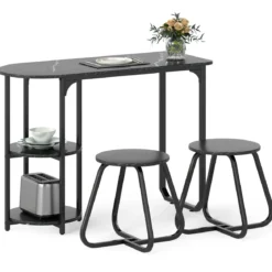3 tlg. Industrial Esstisch-Set mit Holz-Metall Küchentisch & 2 Hocker Platzsparendes Bistro-Set Schwarz