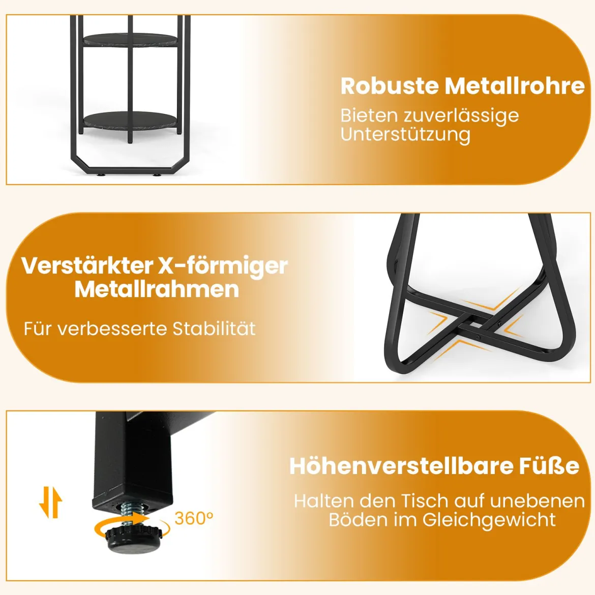 3 tlg. Industrial Esstisch-Set mit Holz-Metall Küchentisch & 2 Hocker Platzsparendes Bistro-Set Schwarz