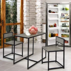 3 tlg. Küchentischset mit Kompakttisch & 2 Stühlen Holzwerkstoffe + Metall Grau