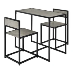 3 tlg. Küchentischset mit Kompakttisch & 2 Stühlen Holzwerkstoffe + Metall Grau