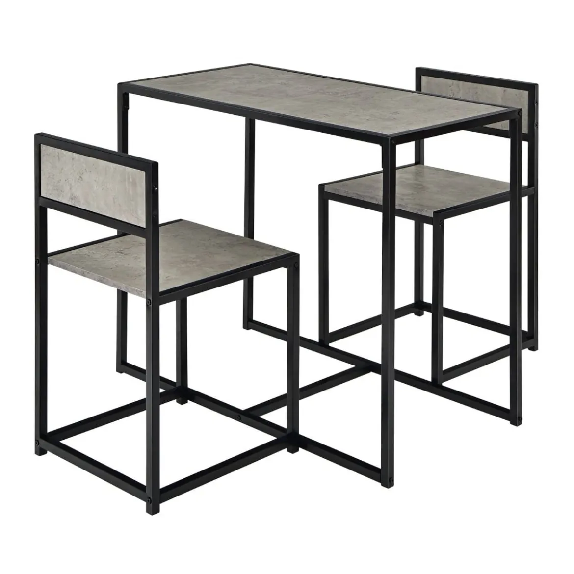 3 tlg. Küchentischset mit Kompakttisch & 2 Stühlen Holzwerkstoffe + Metall Grau