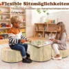 3 tlg. Kinder Baumstumpf Hocker Set mit Holzmuster & Unterschiedliche Höhen Bodenkissen Grün