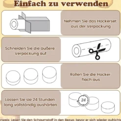 3 tlg. Kinder Baumstumpf Hocker Set mit Holzmuster & Unterschiedliche Höhen Bodenkissen Grün