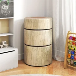 3 tlg. Kinder Baumstumpf Hocker Set mit Holzmuster & Unterschiedliche Höhen Bodenkissen Grün