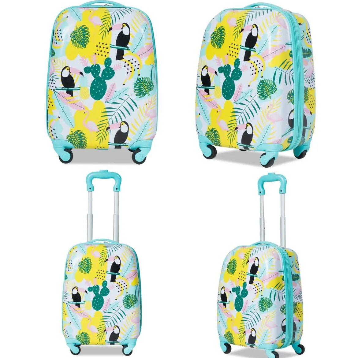2 tlg Kindergepäck Flamingosblid Reisekoffer Kinderkoffer + Rucksack Blau