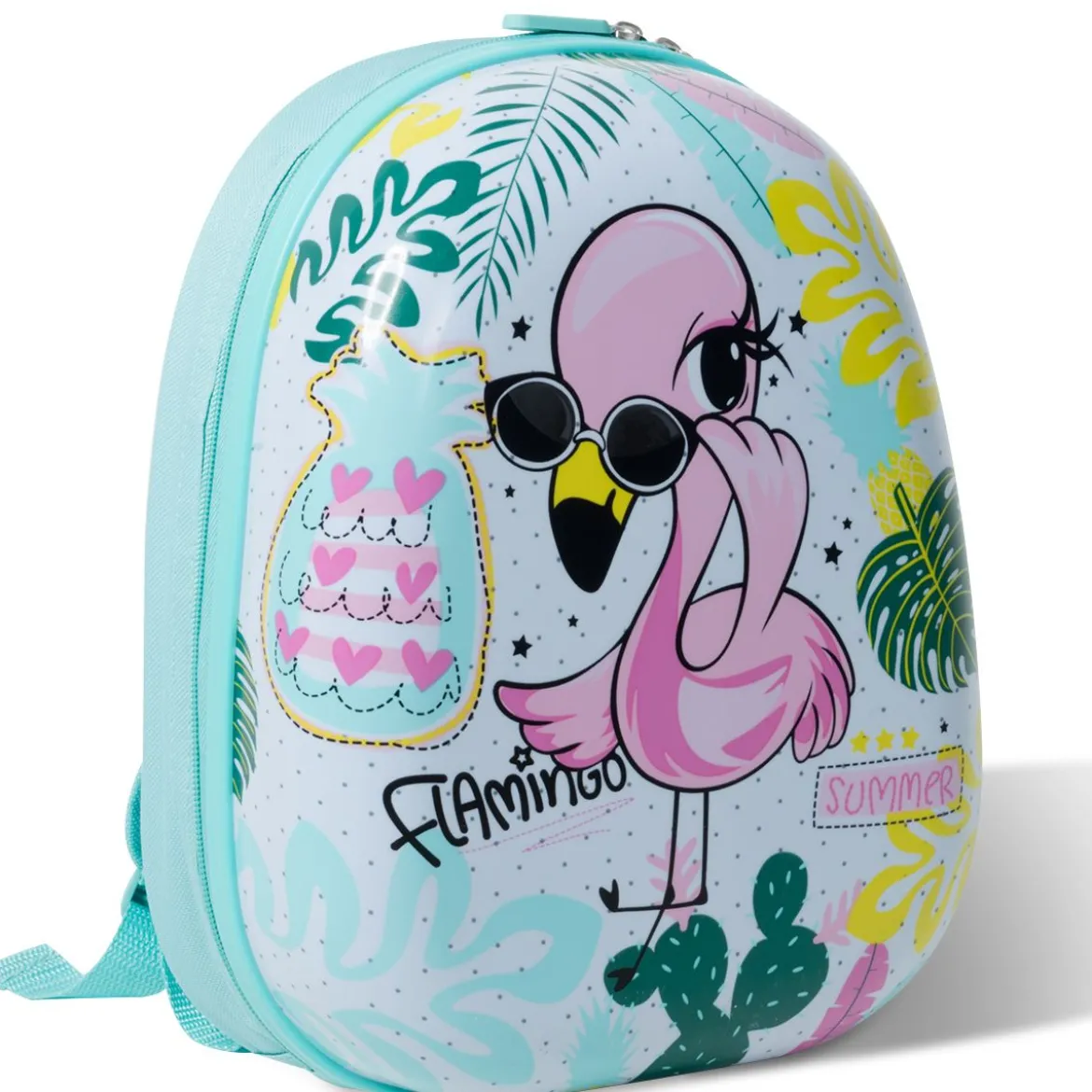 2 tlg Kindergepäck Flamingosblid Reisekoffer Kinderkoffer + Rucksack Blau