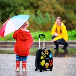 2 tlg Kindergepäck Monstersbild Reisekoffer Kinderkoffer + Rucksack Schwarz