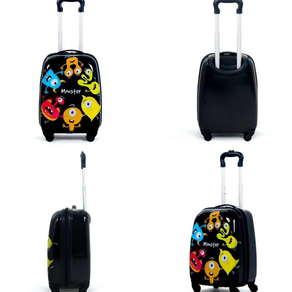 2 tlg Kindergepäck Monstersbild Reisekoffer Kinderkoffer + Rucksack Schwarz