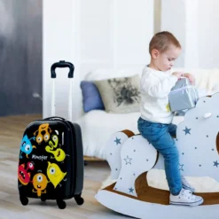 2 tlg Kindergepäck Monstersbild Reisekoffer Kinderkoffer + Rucksack Schwarz