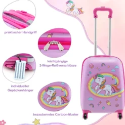 5tlg. Kindergepäckset 16-Zoll-Rollkoffer mit Rucksack & Nackenkissen & Gepäckanhänger & Lunchbox