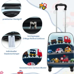 5tlg. Kindergepäckset 16-Zoll-Rollkoffer mit Rucksack & Nackenkissen & Gepäckanhänger & Lunchbox