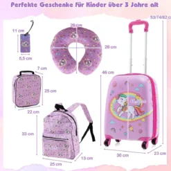 5tlg. Kindergepäckset 16-Zoll-Rollkoffer mit Rucksack & Nackenkissen & Gepäckanhänger & Lunchbox