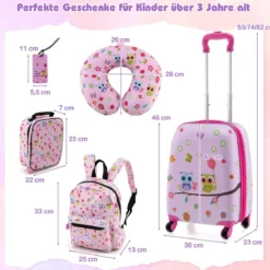 5tlg. Kindergepäckset 16-Zoll-Rollkoffer mit Rucksack & Nackenkissen & Gepäckanhänger & Lunchbox