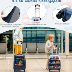 5tlg. Kindergepäckset 16-Zoll-Rollkoffer mit Rucksack & Nackenkissen & Gepäckanhänger & Lunchbox