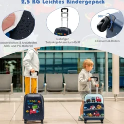 5tlg. Kindergepäckset 16-Zoll-Rollkoffer mit Rucksack & Nackenkissen & Gepäckanhänger & Lunchbox