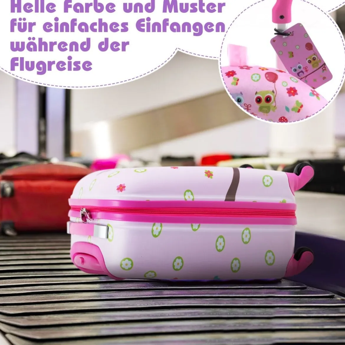 5tlg. Kindergepäckset 16-Zoll-Rollkoffer mit Rucksack & Nackenkissen & Gepäckanhänger & Lunchbox