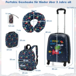 5tlg. Kindergepäckset 16-Zoll-Rollkoffer mit Rucksack & Nackenkissen & Gepäckanhänger & Lunchbox